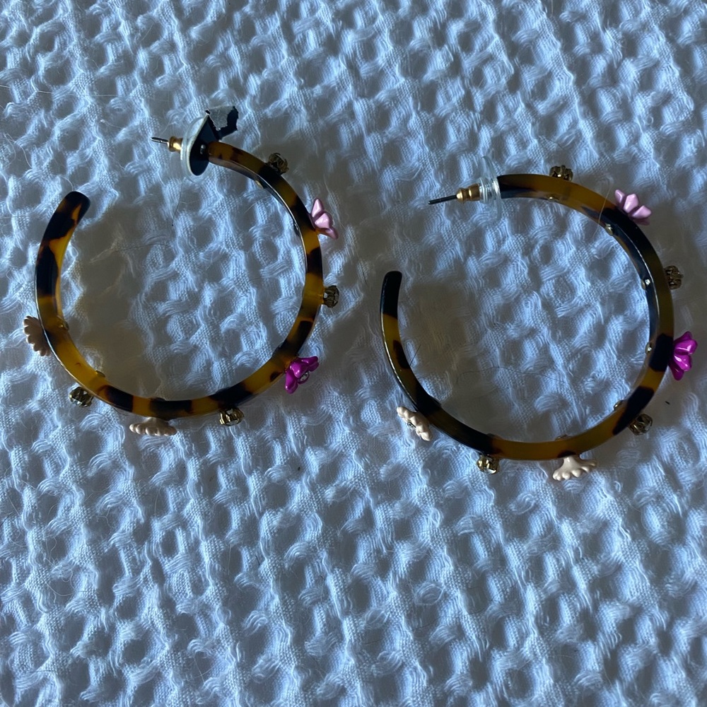 J.Crew Flowered Tortoise Shell Hoops